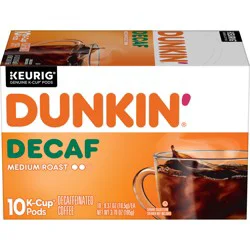 Dunkin'' Dunkin'’ Decaf Medium Roast Coffee, Keurig K-Cup Pods, 10 Count Box