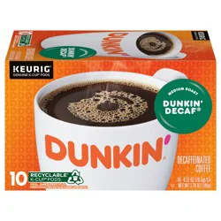 Dunkin' Dunkin’ Decaf Medium Roast Coffee, Keurig K-Cup Pods, 10 Count Box