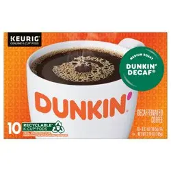 Dunkin'' Decaf Coffee, Medium Roast, Keurig K-Cup Pods- 10 ct