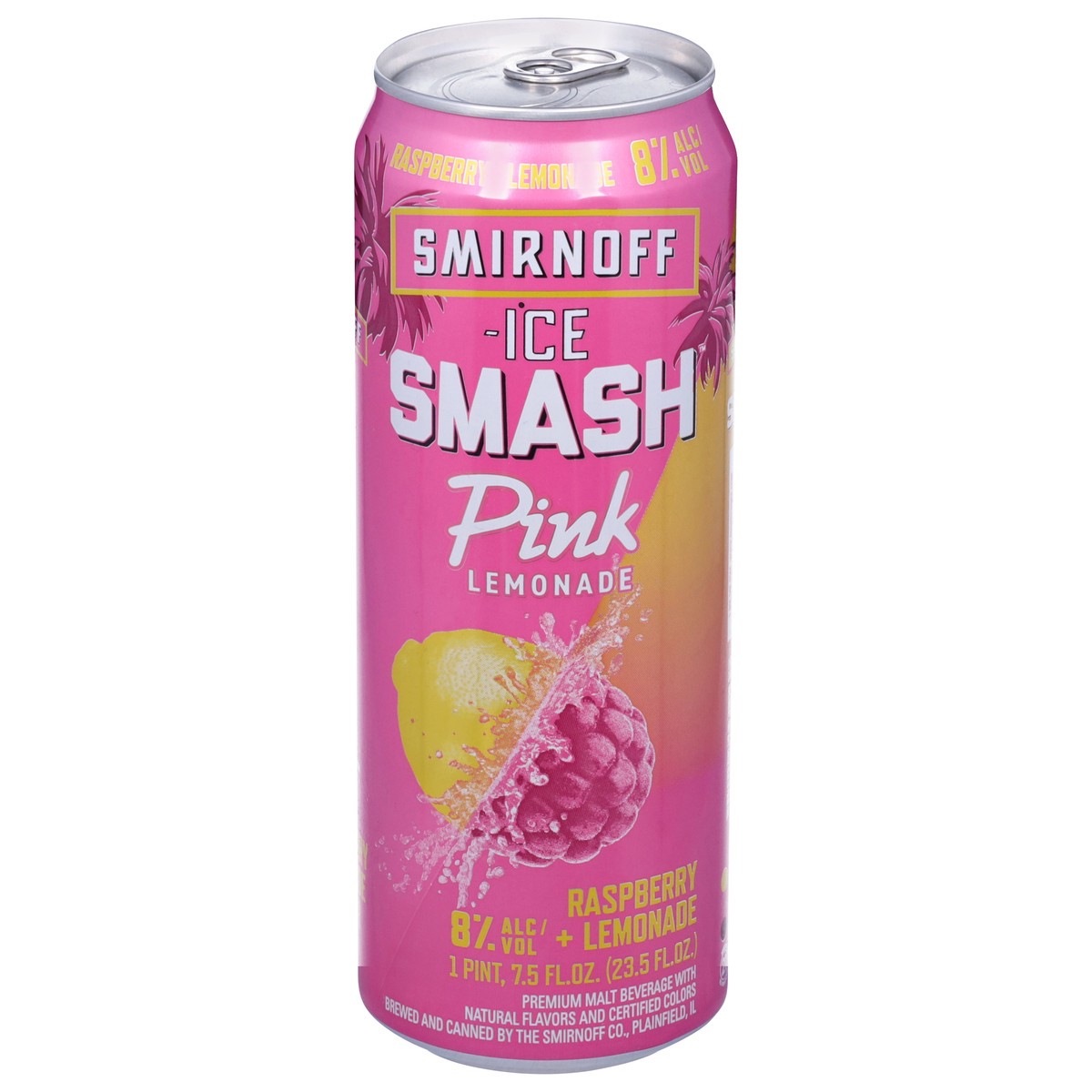 slide 1 of 13, Smirnoff Ice Smash Pink Lemonade, 23.5 fl oz, Single Serve Can, 8% ABV, 24 oz