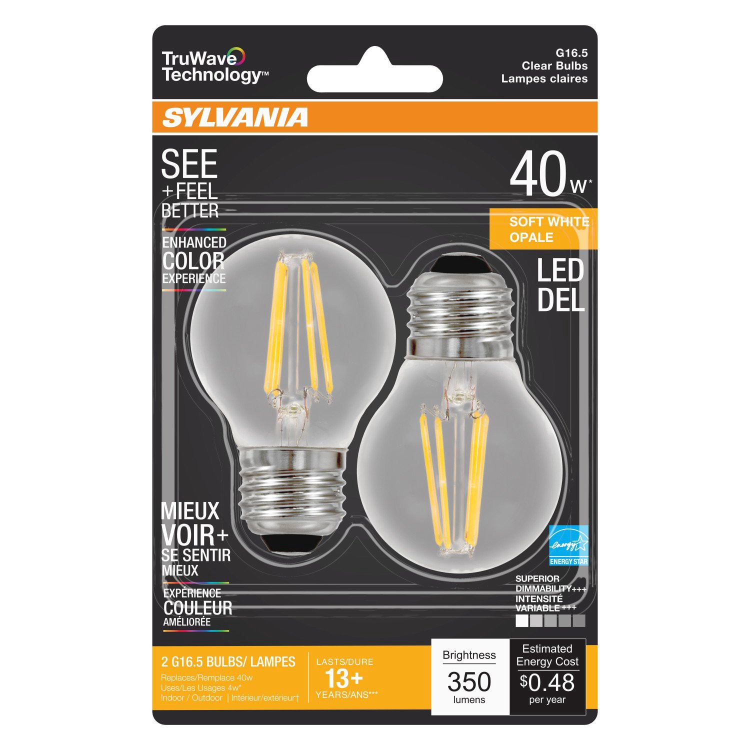 slide 1 of 1, Sylvania Led 40W Globe, 2 ct