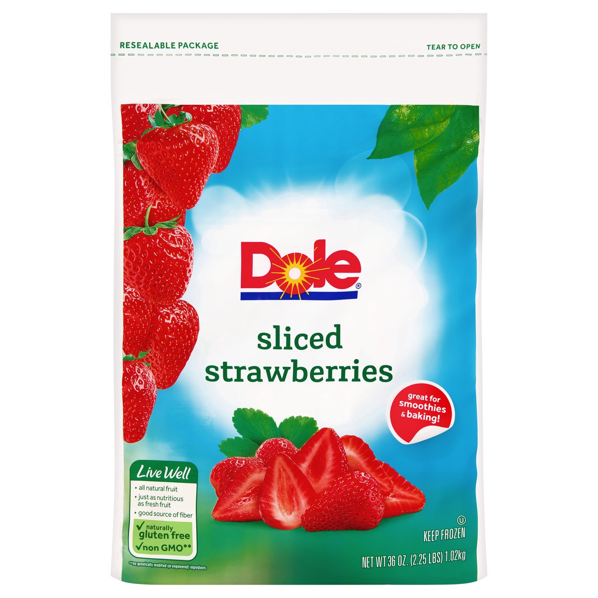 slide 4 of 10, Dole Sliced Frozen Strawberries 36 oz. Bag, 36 oz