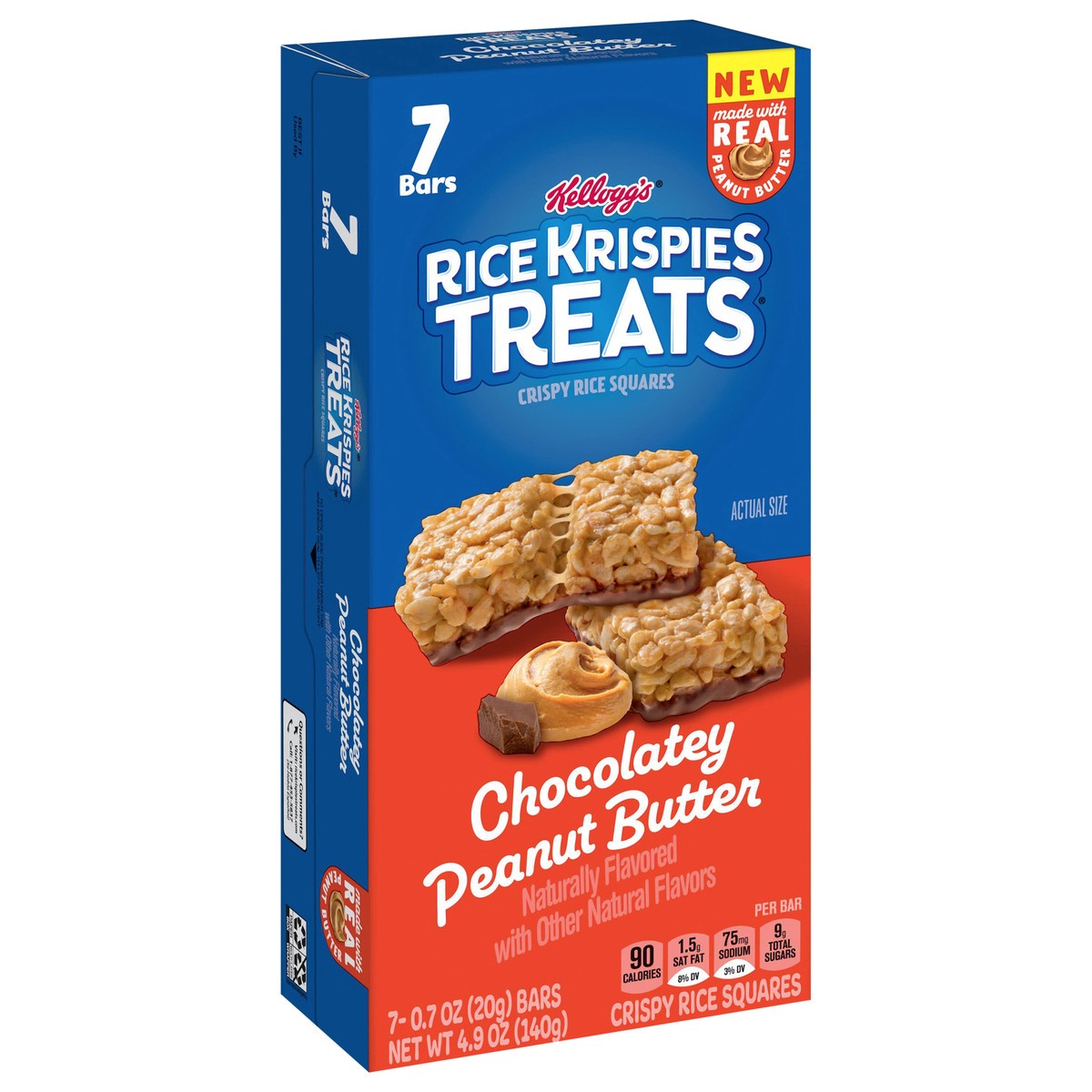 slide 10 of 13, Rice Krispies Treats Crispy Rice Squares, Kids Snacks, Snack Bars, Chocolatey Peanut Butter, 4.9oz Box, 7 Bars, 4.9 oz