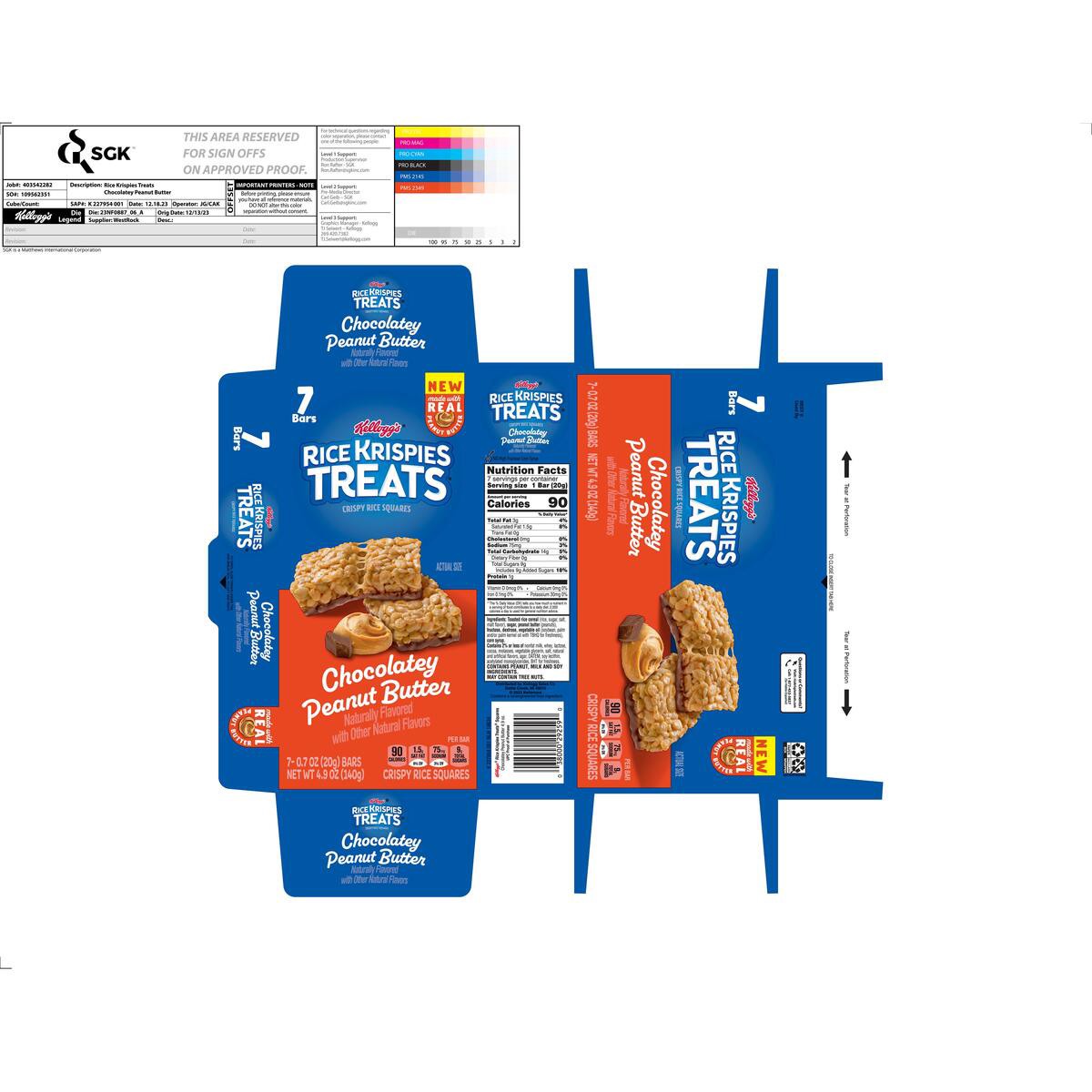 slide 12 of 13, Rice Krispies Treats Crispy Rice Squares, Kids Snacks, Snack Bars, Chocolatey Peanut Butter, 4.9oz Box, 7 Bars, 4.9 oz