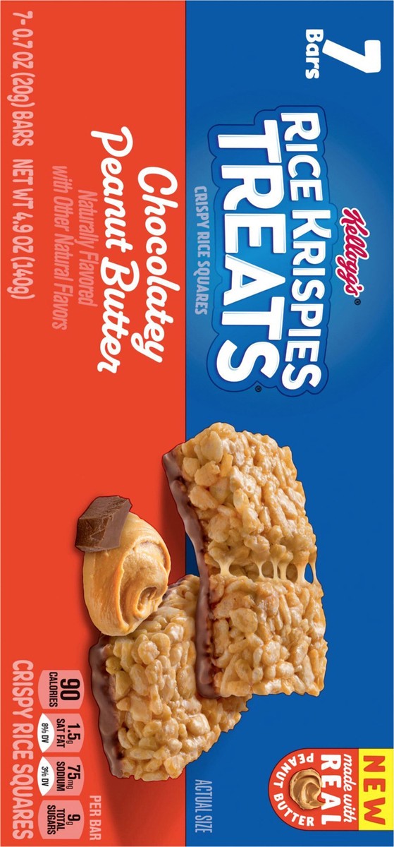 slide 11 of 13, Rice Krispies Treats Crispy Rice Squares, Kids Snacks, Snack Bars, Chocolatey Peanut Butter, 4.9oz Box, 7 Bars, 4.9 oz
