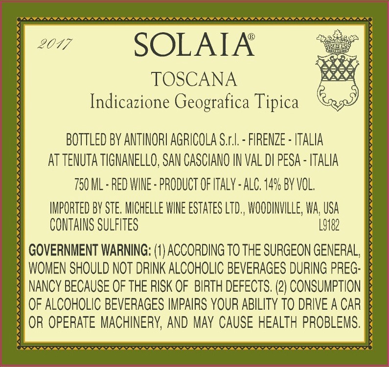 slide 3 of 3, Antinori Tenuta Tignanello “Solaia” Toscana IGT 750 mL, 750 ml