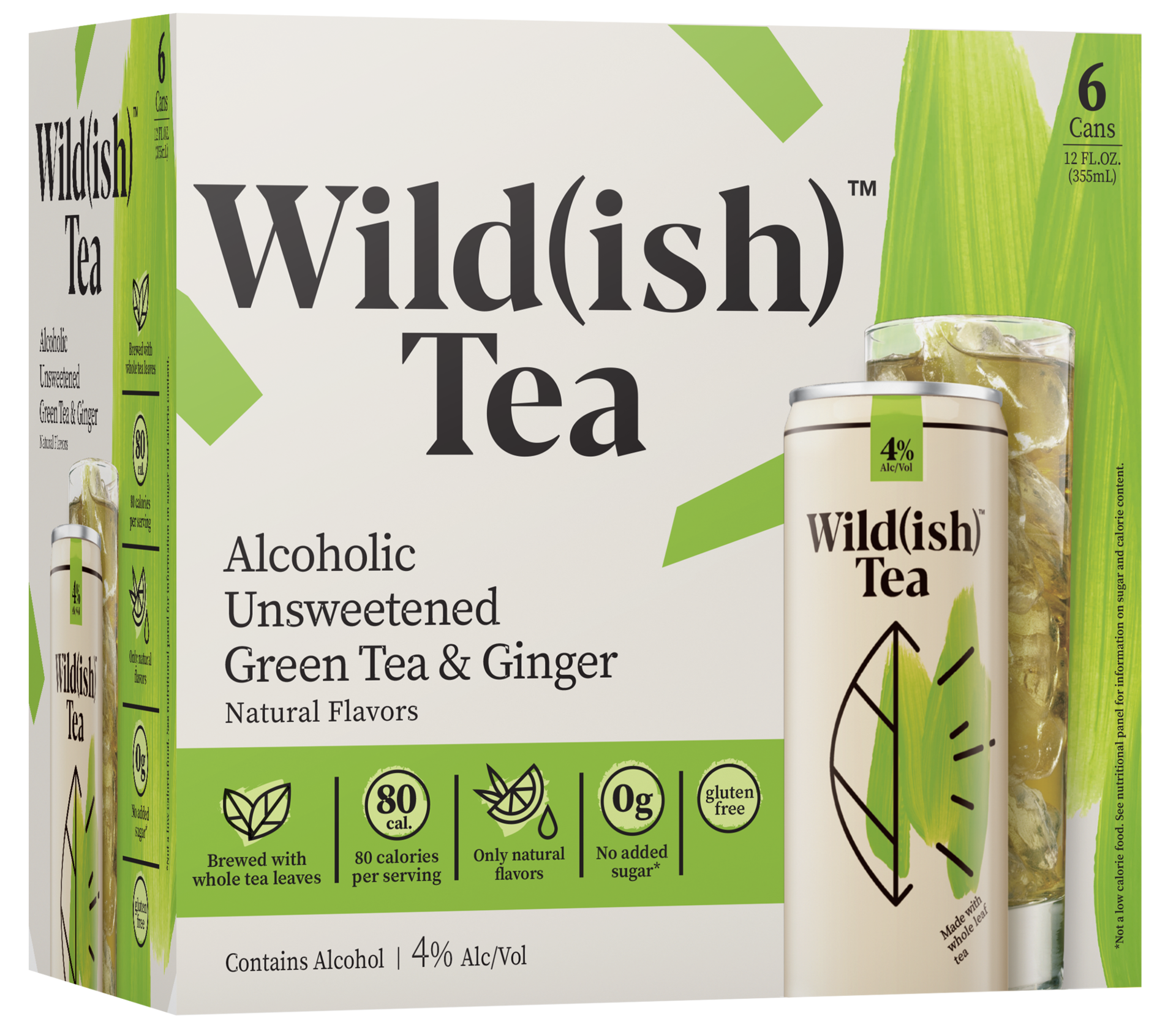 slide 1 of 1, Wild(ish) Alcoholic Unsweetened Green Tea and Ginger Gluten-Free Hard Tea, 6 pk 12 fl oz Cans, 4.0% ABV, 1 ct