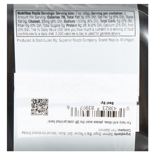 slide 4 of 5, Seafood Superior Select Salt & Peppered Smoked Salmon Jerky., 3 oz