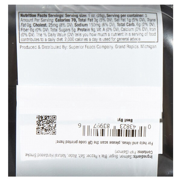 slide 3 of 5, Seafood Superior Select Salt & Peppered Smoked Salmon Jerky., 3 oz