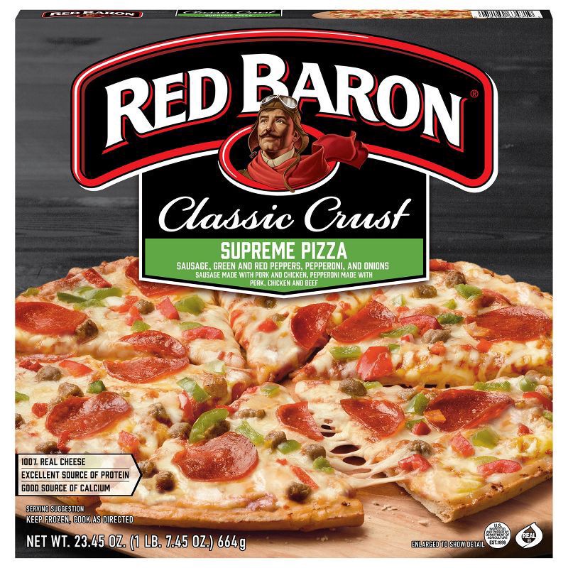 slide 1 of 9, Red Baron Classic Supreme Frozen Pizza - 23.45oz, 23.45 oz
