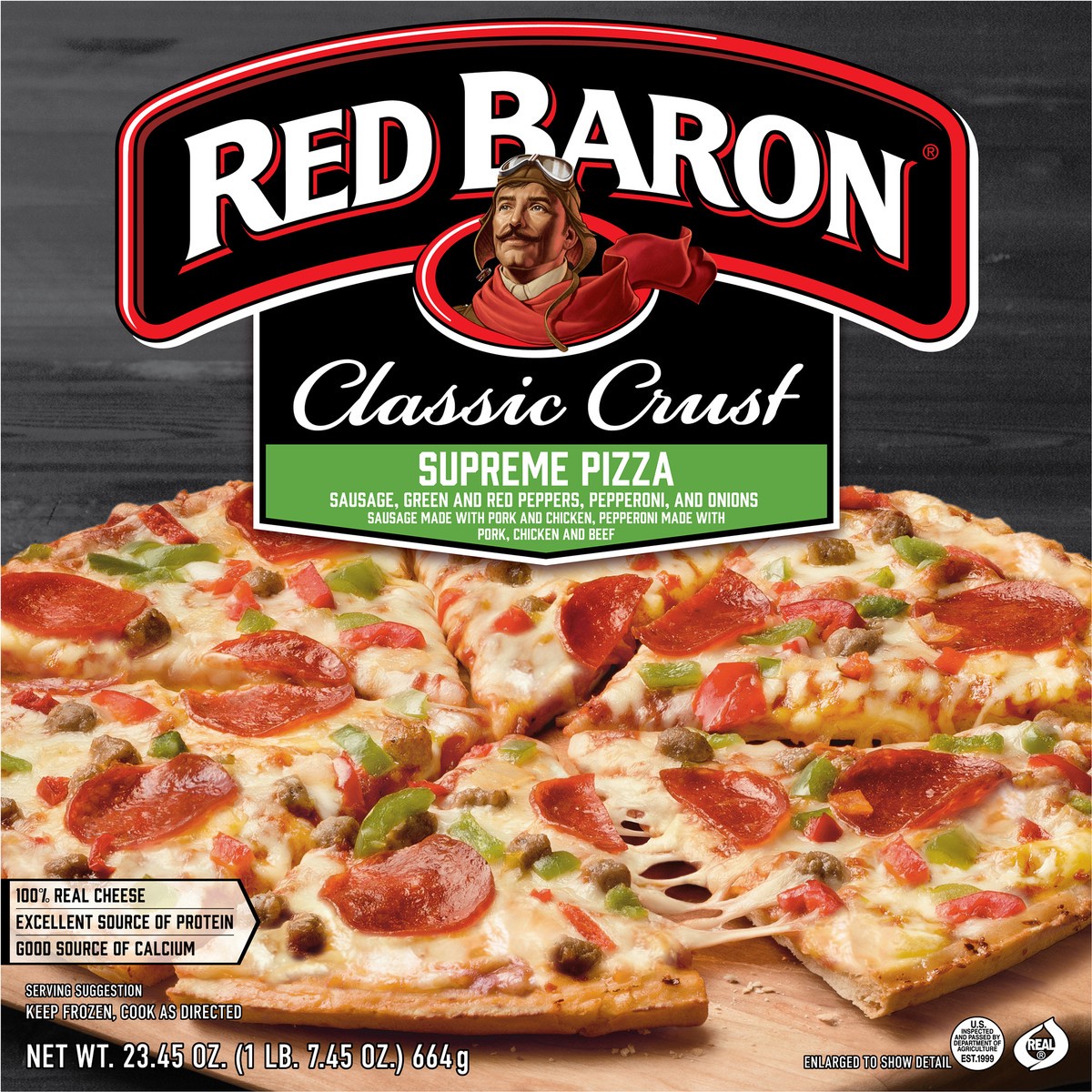 slide 6 of 9, Red Baron Classic Supreme Frozen Pizza - 23.45oz, 23.45 oz
