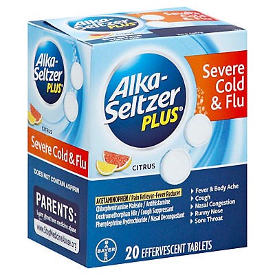 slide 1 of 3, Alka-Seltzer Plus Severe Cold Flu Formula Citrus Effervescent Tablets, 20 ct