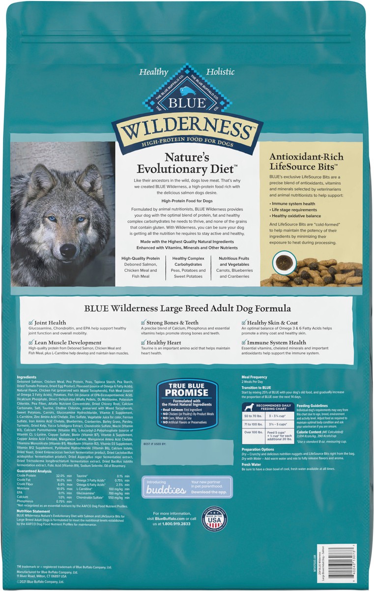 slide 10 of 13, Blue Buffalo Wilderness High Protein, Natural Adult Large Breed Dry Dog Food, Salmon 20-lb, 20 lb