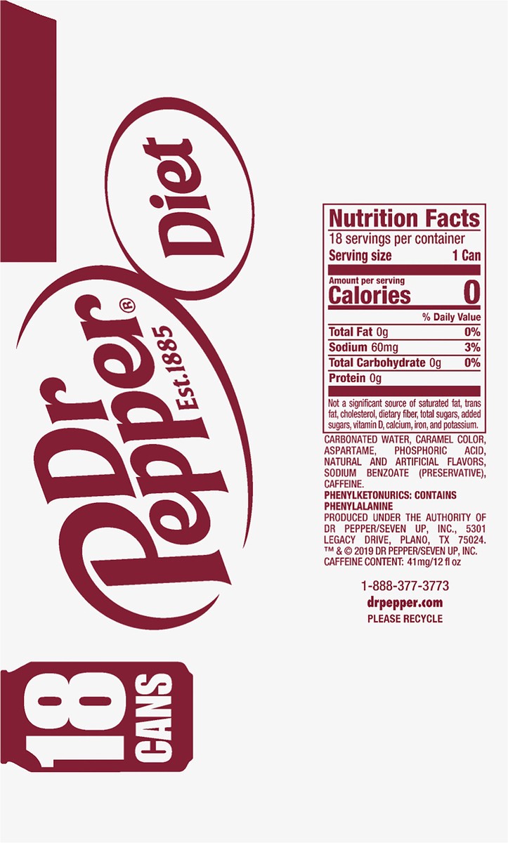 slide 2 of 7, Dr Pepper Diet, 18 cans / 12 fl oz