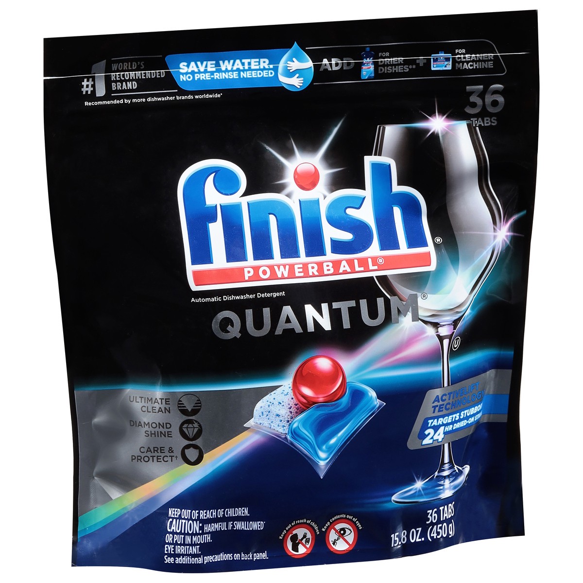 slide 2 of 9, Finish Quantum with Activblu technology 36ct, Dishwasher Detergent Tabs, Ultimate Clean and Shine, 36 ct