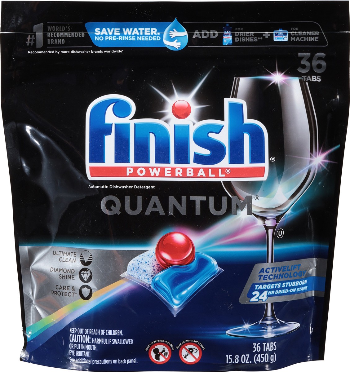 slide 6 of 9, Finish Quantum with Activblu technology 36ct, Dishwasher Detergent Tabs, Ultimate Clean and Shine, 36 ct