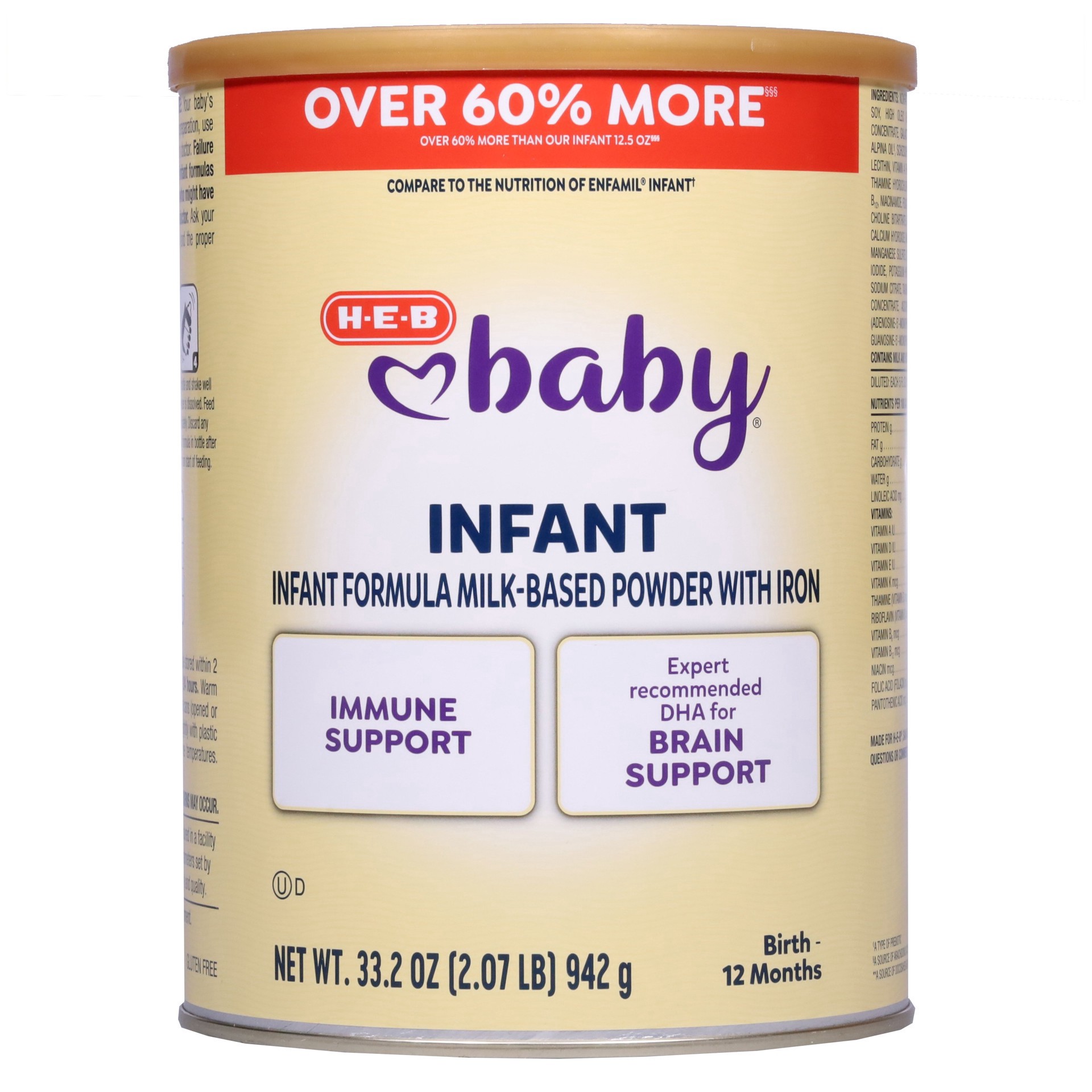 slide 1 of 1, H-E-B Baby Infant Formula Milk-Based Powder with Iron, 33.2 oz