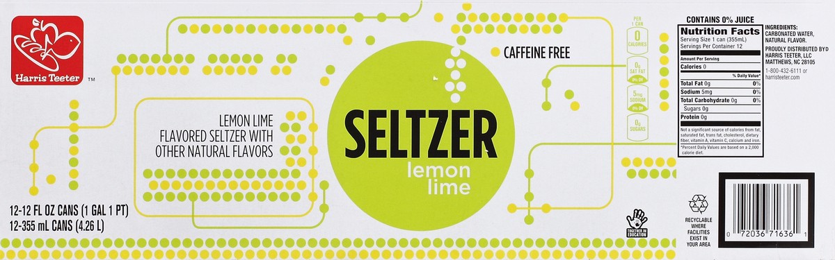 slide 6 of 6, Harris Teeter Fridge Pack Lemon Lime Seltzer - 12 Pack Cans, 144 oz