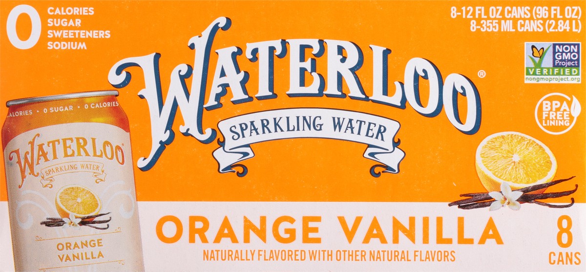 slide 7 of 11, Waterloo Orange Vanilla Sparkling Water 8 - 12 fl oz Cans, 8 ct