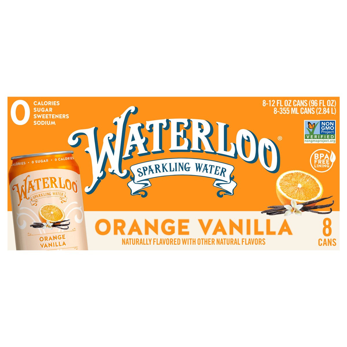 slide 1 of 11, Waterloo Orange Vanilla Sparkling Water - 8 ct, 8 ct; 12 fl oz