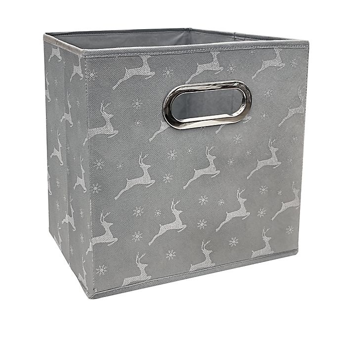 slide 1 of 2, Relaxed Living Silver Reindeer Collapsible Storage Bin - Grey, 1 ct