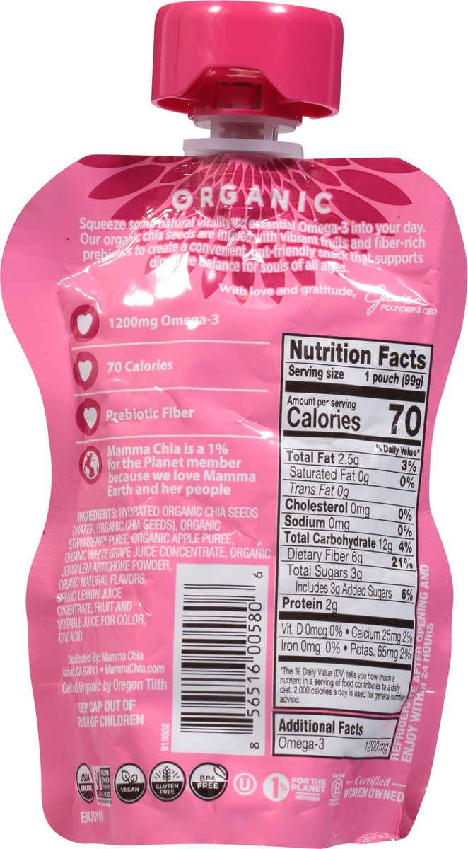 slide 4 of 14, Mamma Chia Prebiotic Organic Strawberry Lemonade Squeeze Snack - 3.5 oz, 