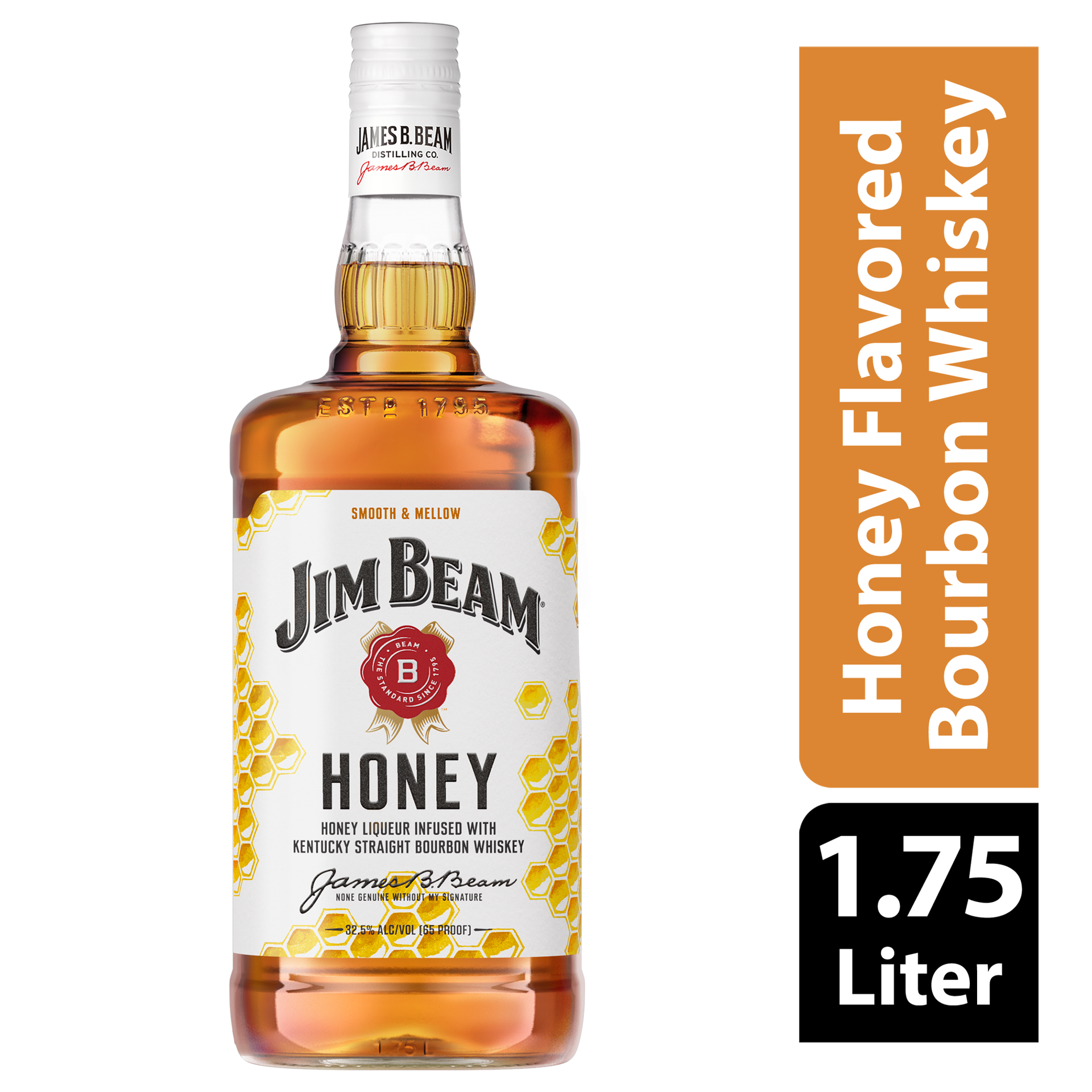 slide 1 of 2, Jim Beam Honey Liqueur with Kentucky Straight Bourbon Whiskey 1.75 L, 1.75 liter