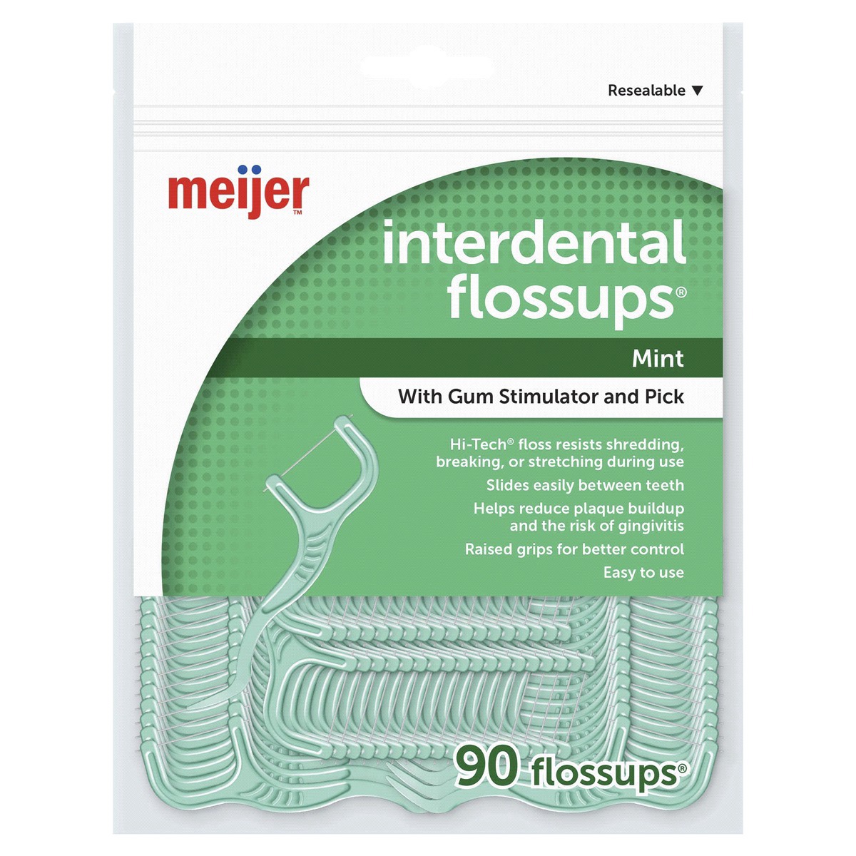 slide 1 of 5, Meijer Mint Interdental Flossups with Gum Stimulator and Pick, 90 ct