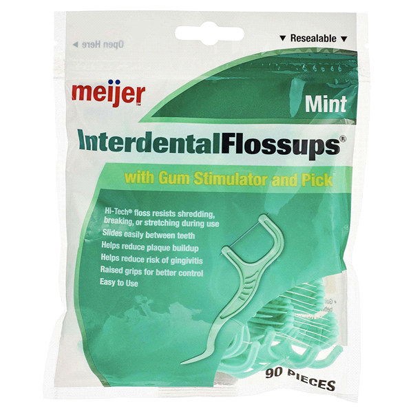 slide 1 of 1, Meijer Mint Interdental Flossups with Gum Stimulator and Pick, 90 ct