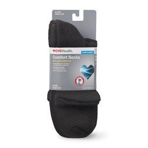 slide 1 of 1, CVS Health Cvs Diabetic Comfort Socks Ankle Length Unisex, 2 Pairs, S/M, Black, 1 ct