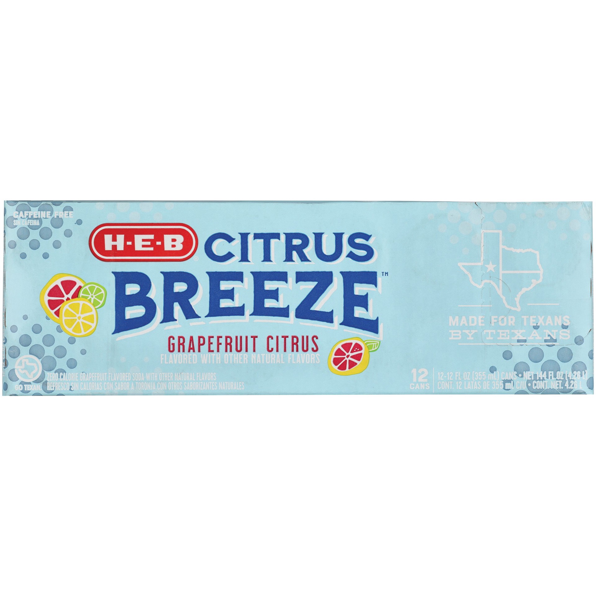 slide 1 of 1, H-E-B Citrus Breeze Zero Calorie Grapefruit Soda - 12 ct, 12 ct