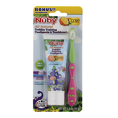 slide 1 of 1, Nuby Toddler Training Toothpaste & Toothbrush, 1 ct