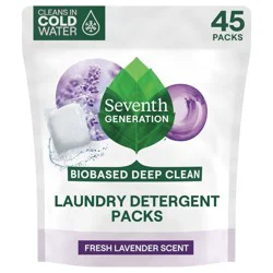 Seventh Generation Laundry Powder Packs Washing Detergent Lavender Bio-enzyme power fights stains 45 count