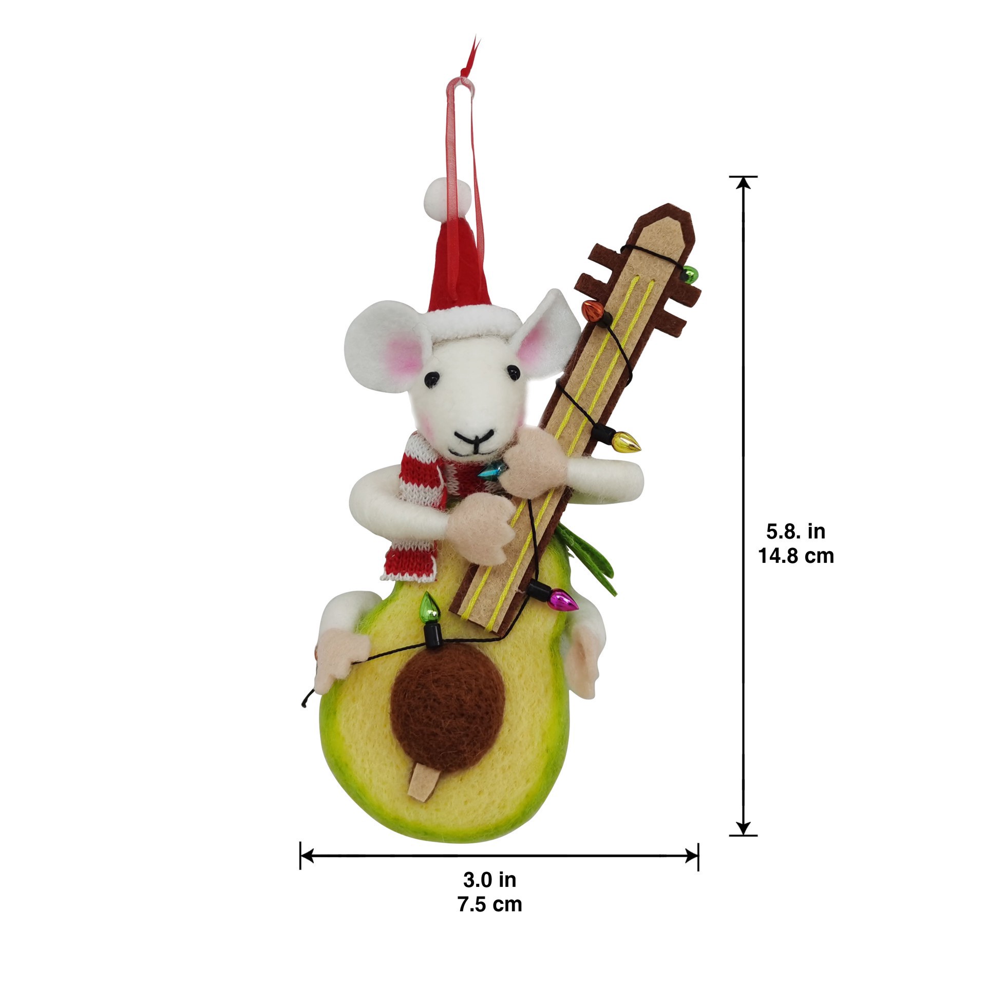 slide 2 of 3, 6" Mouse Playing Guitar Felt Ornament By Ashland, 75 in x 2 in x 6 in