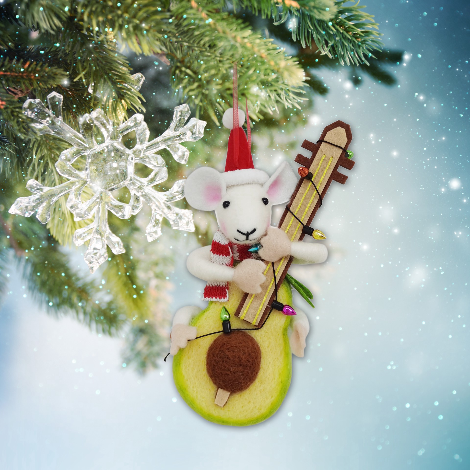 slide 3 of 3, 6" Mouse Playing Guitar Felt Ornament By Ashland, 75 in x 2 in x 6 in