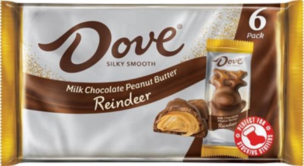 slide 1 of 1, DOVE Milk Chocolate Peanut Butter Reindeer Christmas Candy, 6 Ct Pack, 6.6 oz