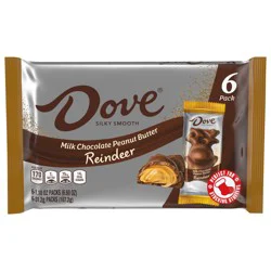 DOVE Milk Chocolate Peanut Butter Reindeer Christmas Candy, 6 Ct Pack