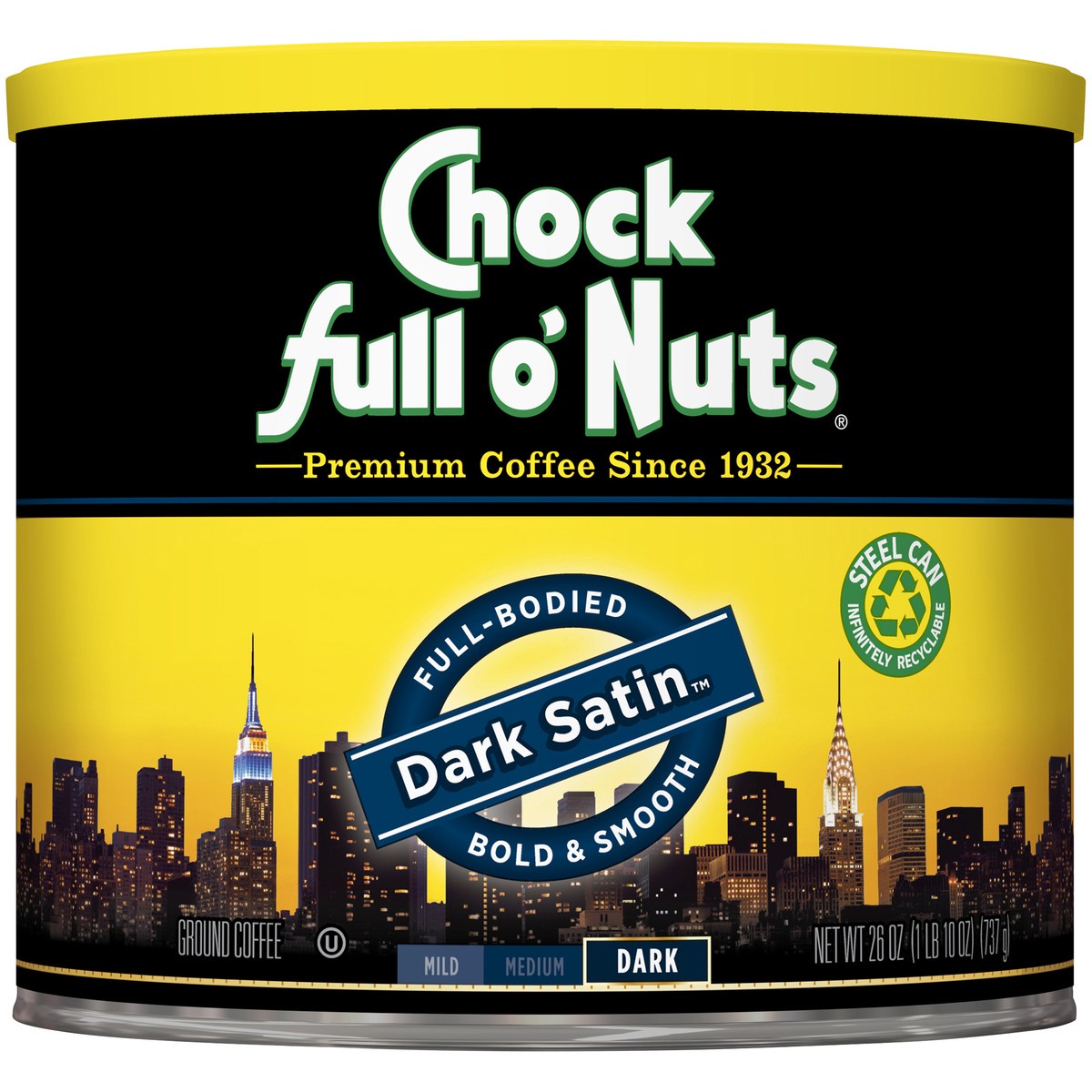 slide 1 of 6, Chock Full O' Nuts Dark Satin Ground Coffee - 26 oz, 26 oz