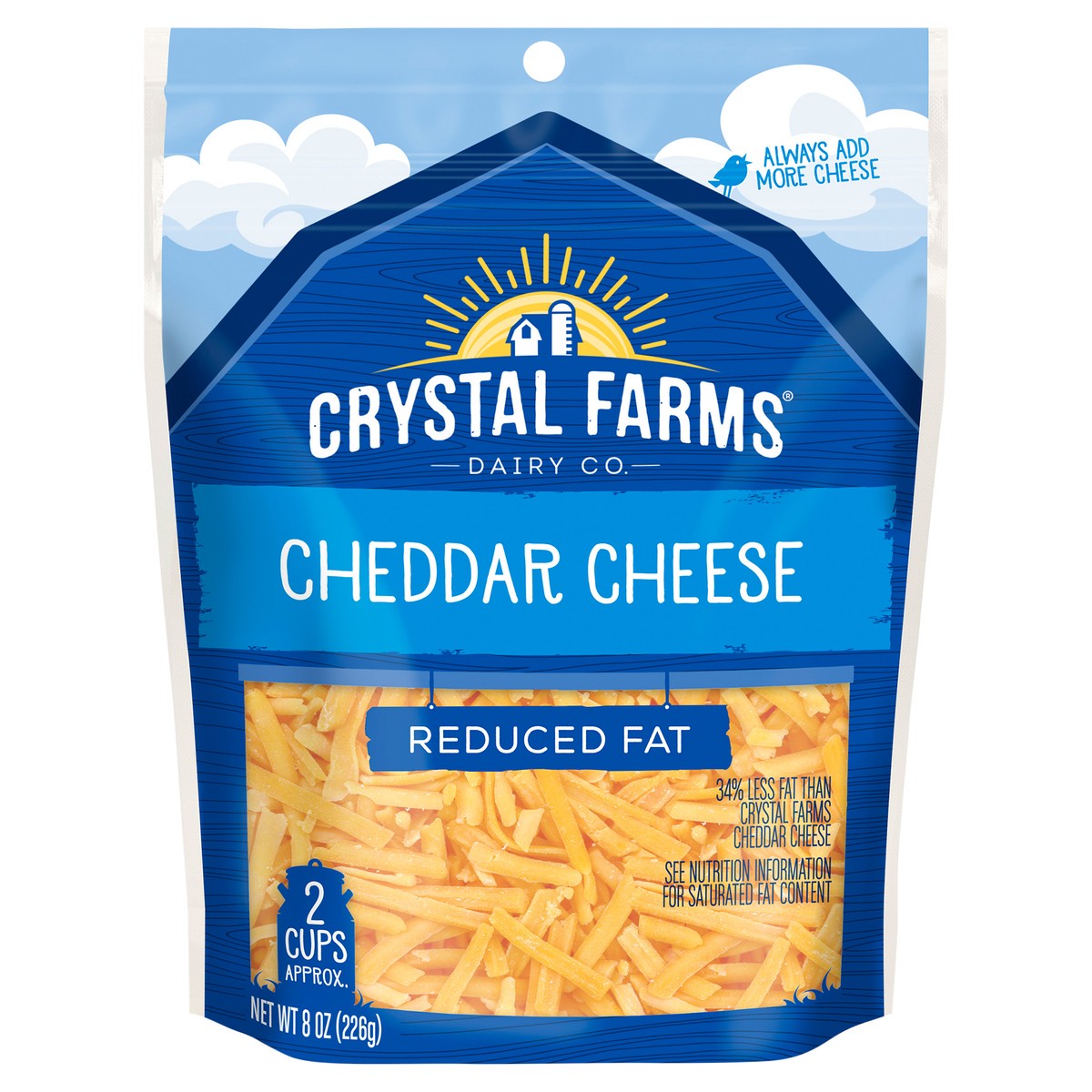 slide 1 of 1, Crystal Farms Shredded Reduced Fat Cheddar Cheese, 8 oz