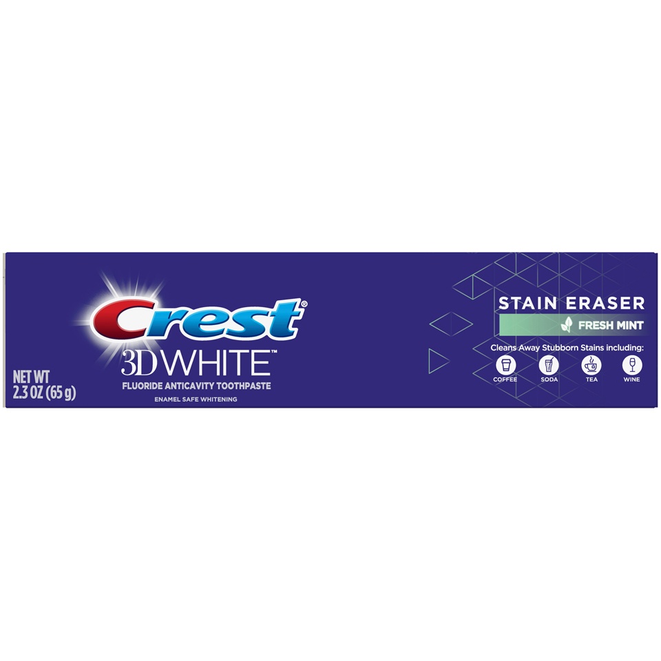 slide 1 of 1, Crest 3D White Stain Eraser, Whitening Toothpaste, Fresh Mint, 2.3 oz