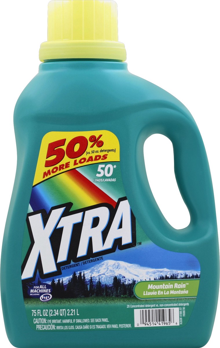 slide 1 of 5, Xtra Liquid Laundry Detergent, Mountain Rain, 75oz, 75 fl oz