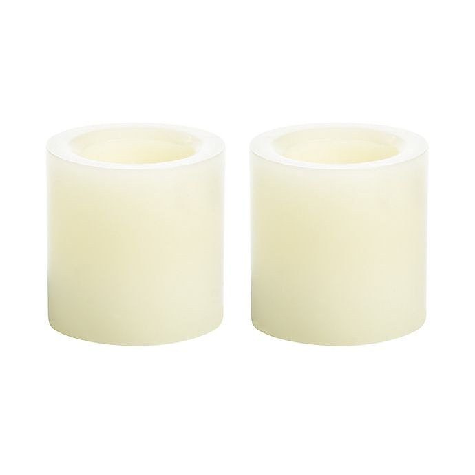 slide 1 of 1, Simply Essential Mini Wax LED Pillar Candles - Cream, 2 ct