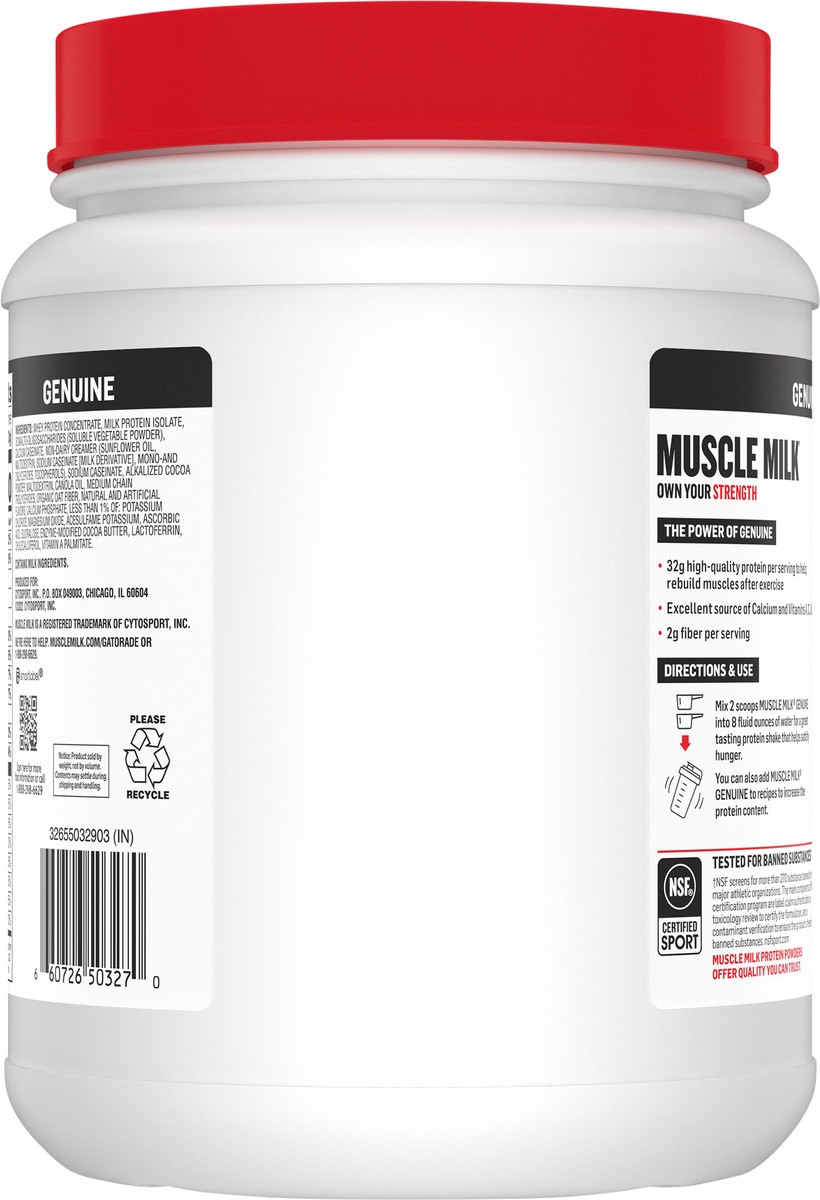 slide 3 of 5, Muscle Milk Genuine Protein Powder Chocolate 30.9 Oz, 30.90 oz