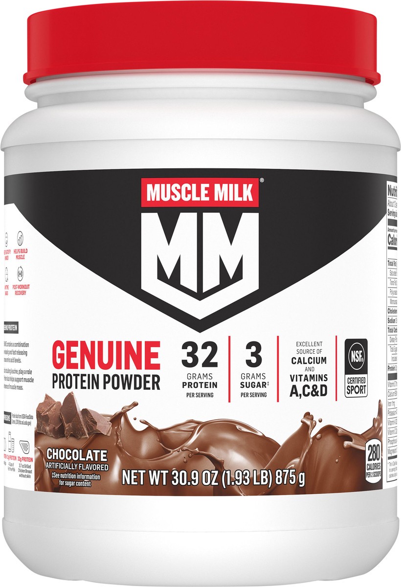 slide 4 of 5, Muscle Milk Genuine Protein Powder Chocolate 30.9 Oz, 30.90 oz