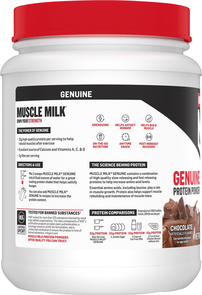 slide 5 of 5, Muscle Milk Genuine Protein Powder Chocolate 30.9 Oz, 30.90 oz