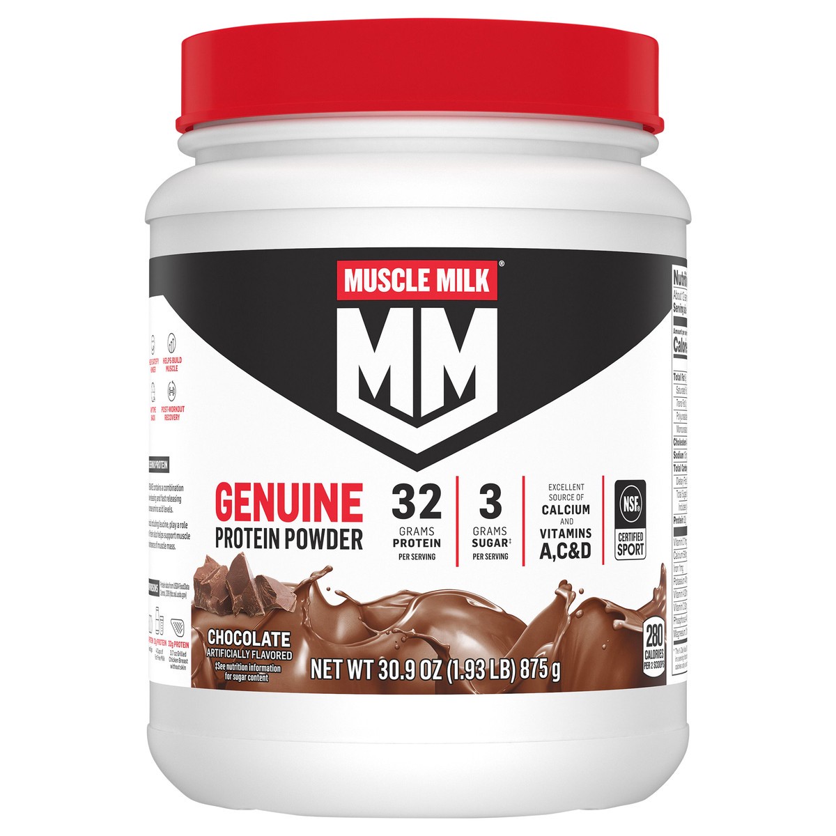 slide 1 of 5, Muscle Milk Genuine Protein Powder Chocolate 30.9 Oz, 30.90 oz