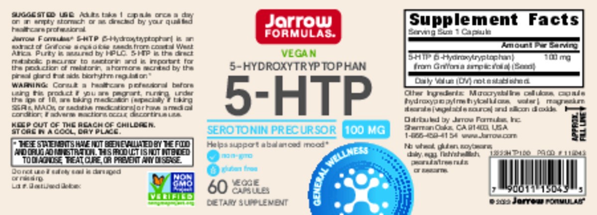 slide 5 of 7, Jarrow Formulas 5-HTP - 60 Veggie Capsules - Supports Melatonin Production & Serotonin Synthesis - Dietary Supplement May Support Mental Health & Sleep - 60 Servings, 60 ct