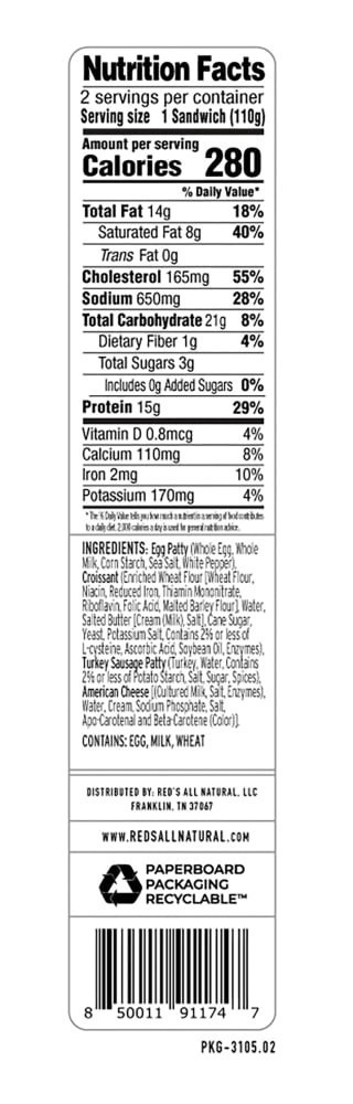 slide 2 of 3, Red's Turkey Sausage Croissant Breakfast Sandwich 2pk, 2 ct