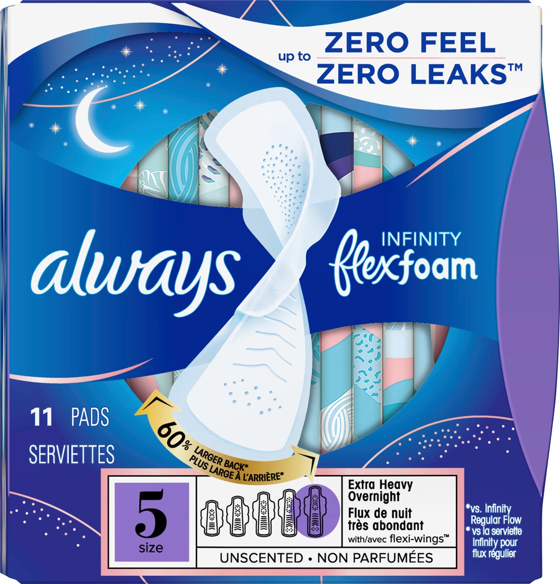 slide 4 of 9, Always Infinity Pads Size 5 Extra Heavy Duty Overnight, 11 ct