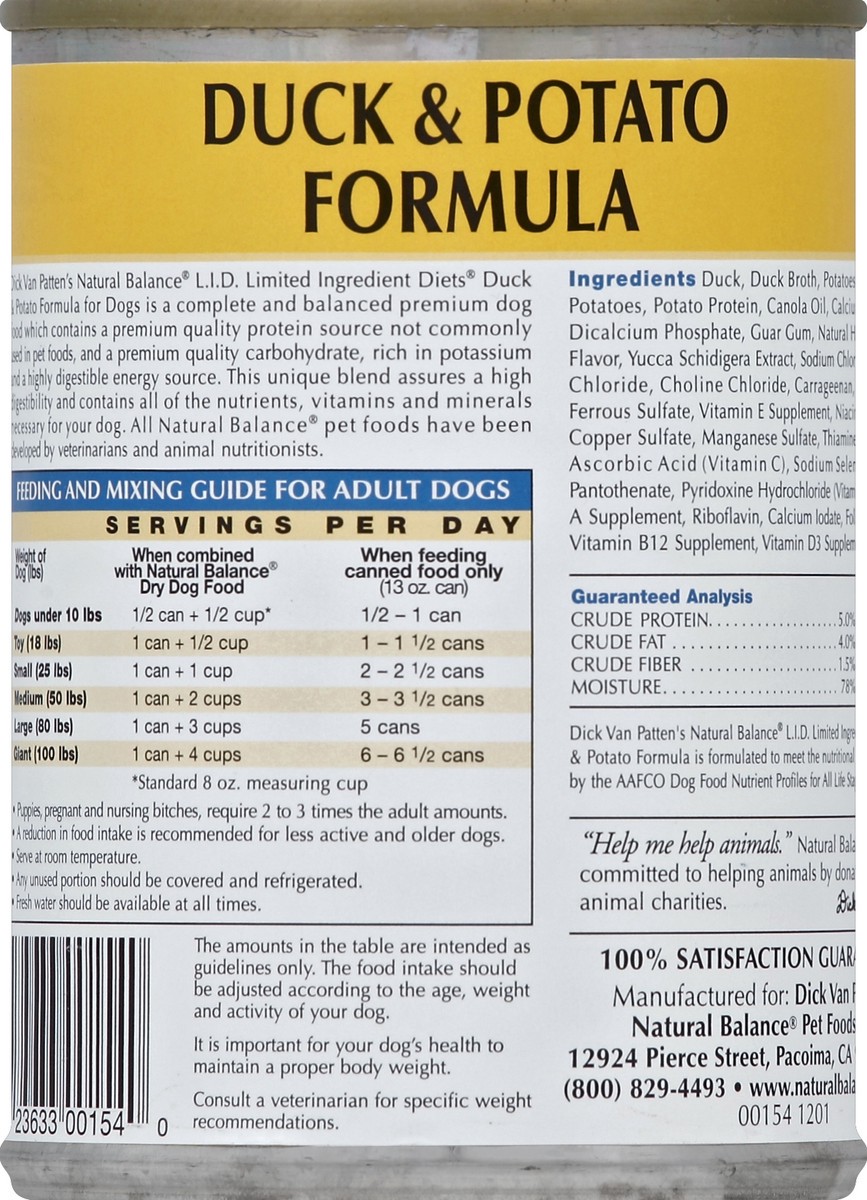 slide 6 of 6, Natural Balance L.I.D. Duck & Potato Formula Canned Dog Food, 13 oz